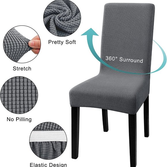 New Dining Chair Covers Set of 4 Washable Stretch Slipcovers Charcoal Gray - Picture 3 of 6